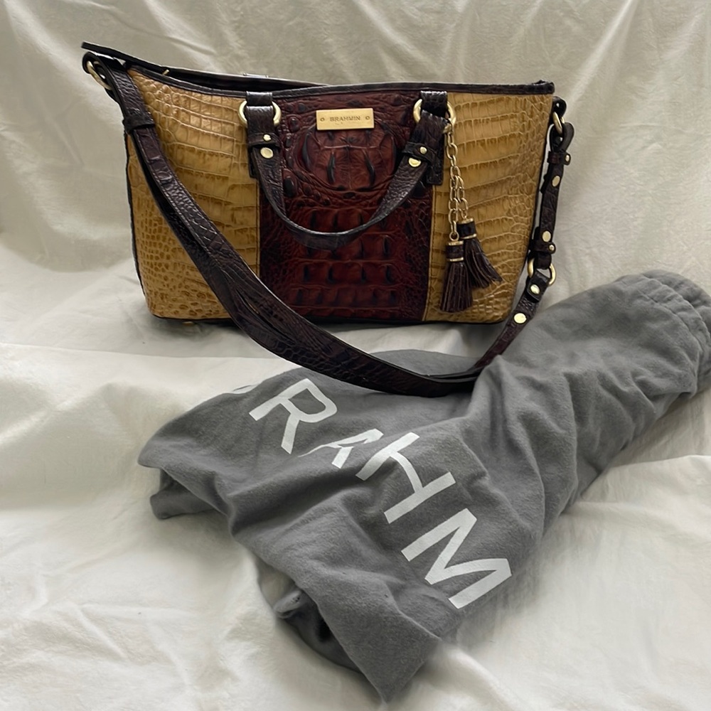 Authentic Brahmin crocodile embossed handbag